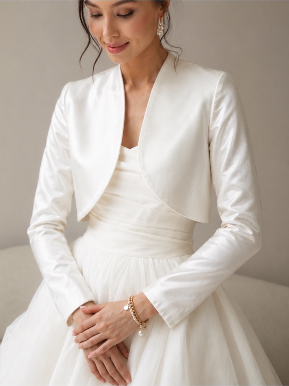 Jessica McClintock Bridal Cropped White  Bolero Jacket Size XS‎